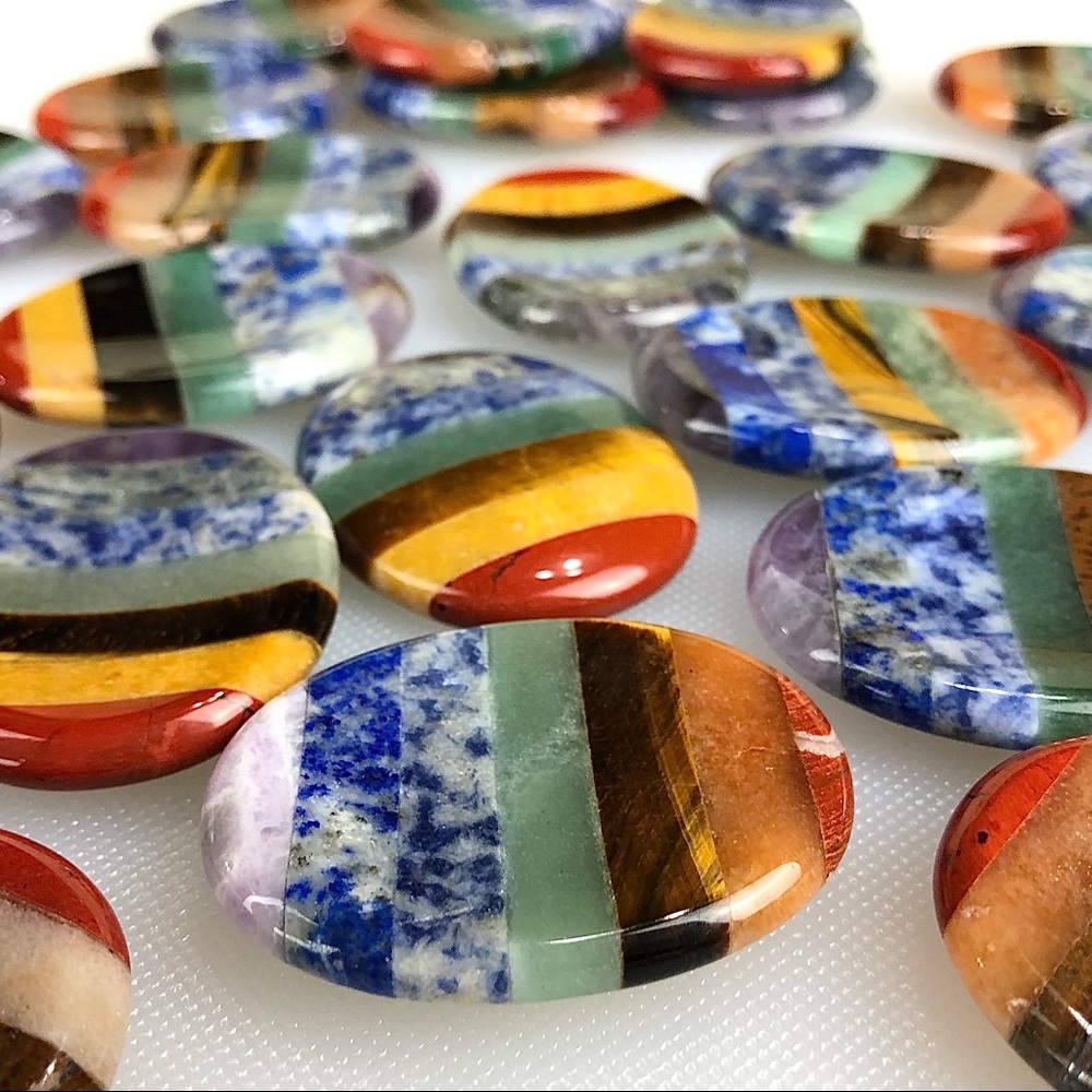 7 Chakra Rainbow worry stone palm stone thumb stone rock healing crystals